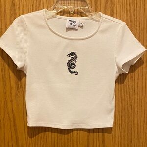Princess Polly White Tee with Black Dragon Design